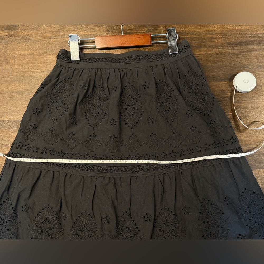 Jason Wu Black Eyelet Midi Skirt Tiered Embroidered Cotton Boho Romantic Size S - Picture 9 of 9